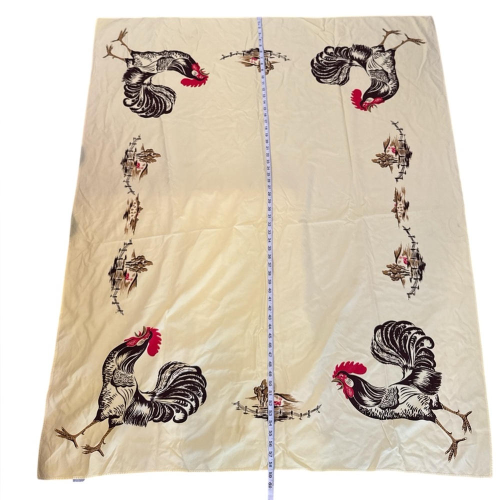 Vintage Farm Rooster Print Butter yellow Tablecloth